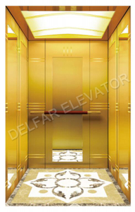 Пассажирский лифт с отделкой из титанового золота с поручнями